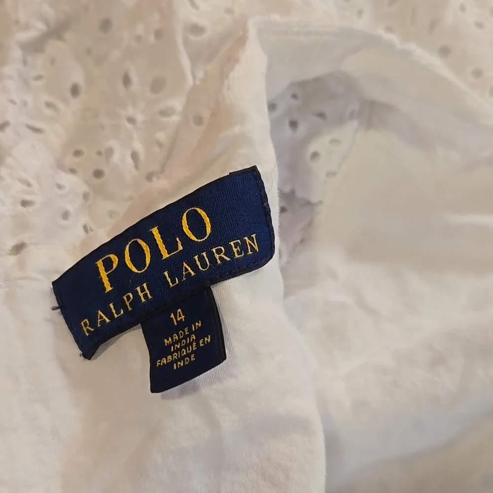 Polo by Ralph Lauren White Eyelet Flutter Sleeve Dress for Kids